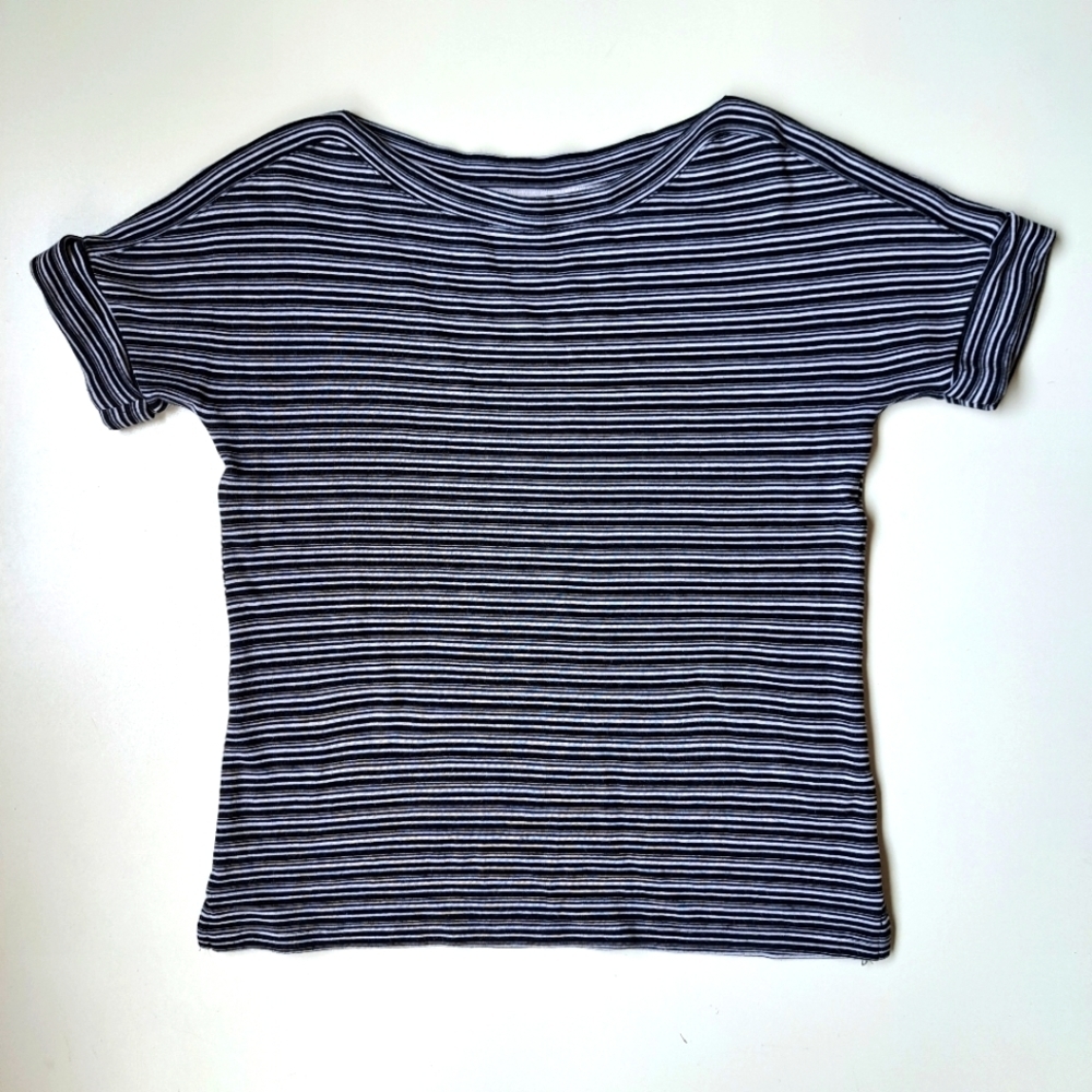 Talbots Shirt Women‎ Black/White Striped Top Sz XS